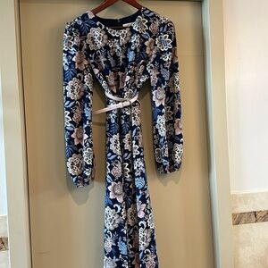 Eliza J size 8 midi floral, worn once. Pale pink belt included
